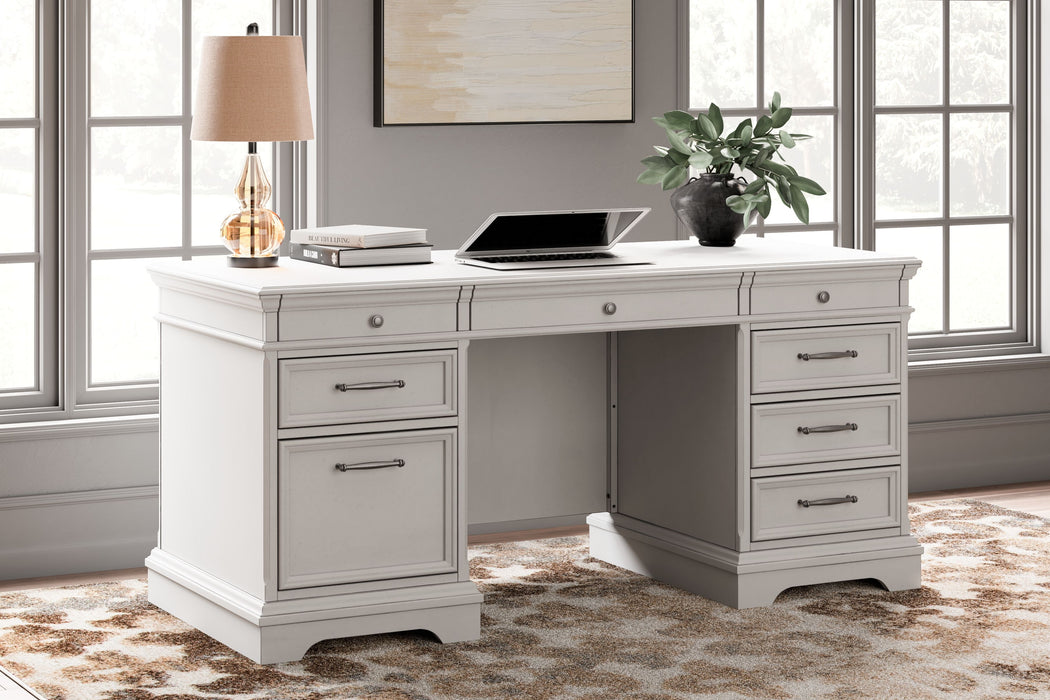 Kanwyn Whitewash Home Office Desk With Eight Drawers